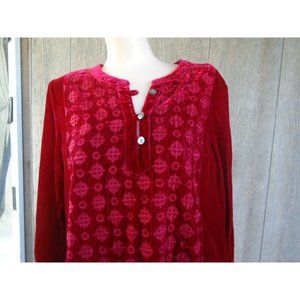NEW Gorgeous Embroidered Crimson Red Velvety Tunic Top John & Mark S $119